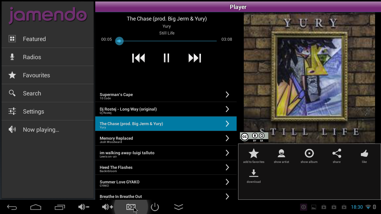 galleryimage:Myös Android-sovellus näyttää albumin lisenssitiedotsitäsoitettaessa.