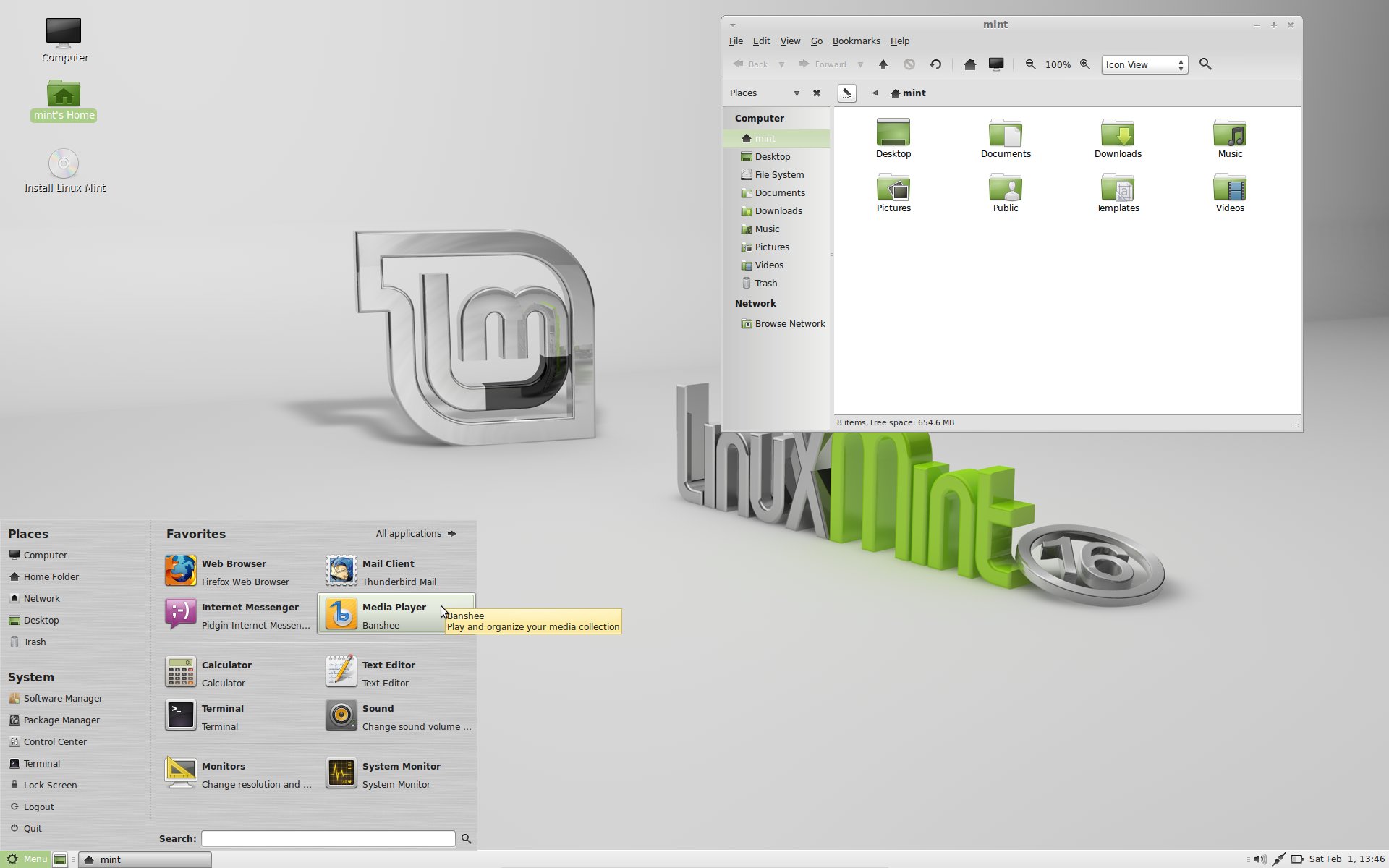 galleryimage:Linux Mint 16MATE-työpöydällä.