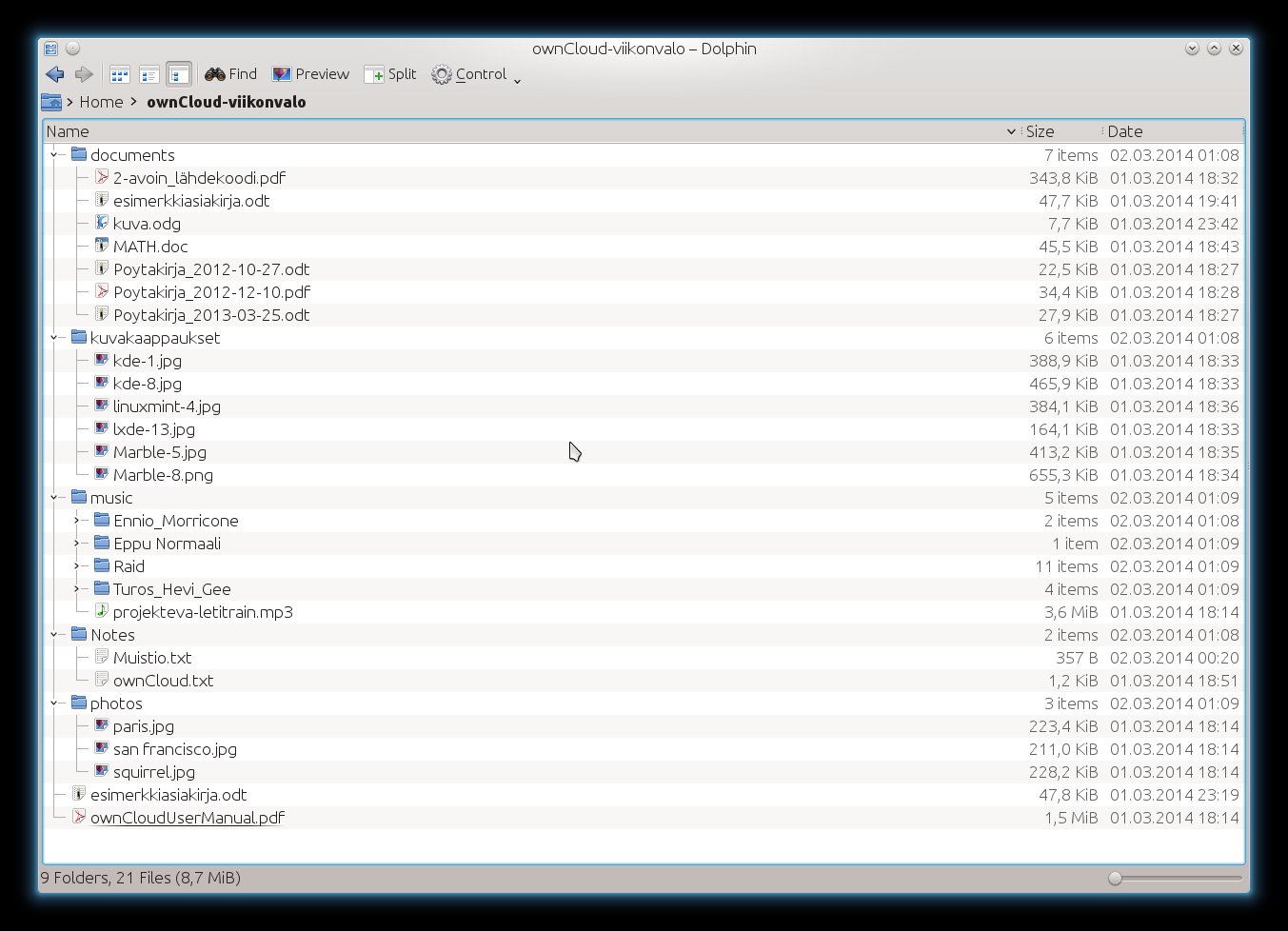 galleryimage:Synkronoitu kansio KDE:nDolphin-tiedostonhallinnassa.